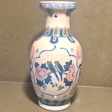 Rare Antique Chinese Porcelain Vase - Hand-Painted Birds & Flowers Vintage Item picture