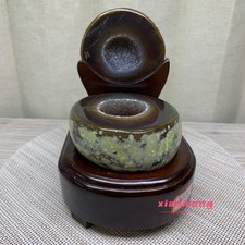 2.4LB  Natural Agate Treasure Basin Geode Crystal Cluster Specimen With Wooden B picture