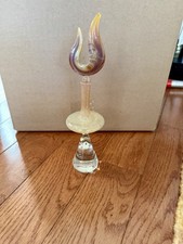 Vintage Hooped Art Glass Genie Perfume Bottle with Stopper Hand Blown Glass picture