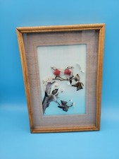 Vintage Two Birds Feather on Tree Art 3D Shadow Box Framed Picture 7.5 x 10.5