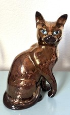 Vintage RARE BESWICK ENGLAND COPPER LUSTRE Ceramic SIAMESE CAT Blue Eyes 9” Tall picture