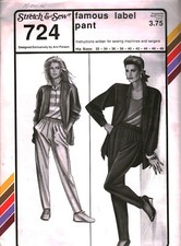 724 Stretch & Sew Sewing Pattern Vintage Misses 1980s Famous Label Pants UNCUT picture