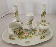 1910 BM de M Limoges France Vanity Set Tray Trinket Box Candle Pin & Ring Holder picture