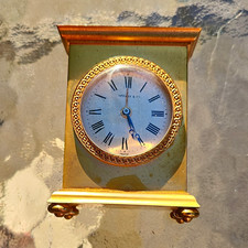 Tiffany & Co. Analog Desk Clock Roman Numerals Metal/Glass Gold Green France picture