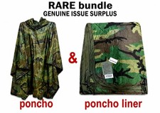 USGI Rip-Stop Liner & Rain Poncho Bundle Woodland Camo Genuine Military Issue picture