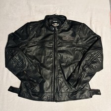 Harley Davidson Genuine Leather Riding Jacket Mens XL Embroidered Padded Black picture