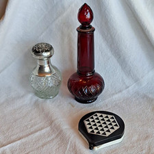 Avon Topaze Cologne 3 fl oz Red Glass Bottle + Avon Ivory Compact 0.5 oz picture