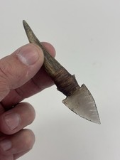 Obsidian Arrow Head Mule Deer Antler Knife 4 1/4 Long Stem Point Flint Knapping picture