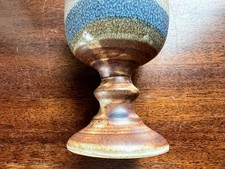 Studio Art Pottery Goblet Banded Blue Brown Glaze AS-IS Rim Chip picture