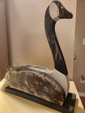 Vintage Hand-Carved Wooden Goose Decoy Sculpture – Primitive Rustic Folk Art... picture