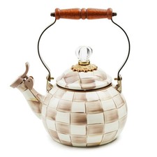 MacKenzie-Childs Mocha Check Whistling Tea Kettle 2 qt picture