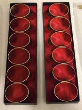 Vtg Rare William Adams Italy 24K Gold Plated Angled Napkin Rings Boxed Set of 12 picture