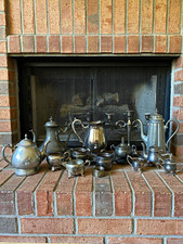 Pewter & Silver Plate Tea Set Serving Pieces (16 PCS) Mixed Lot Antique Vintage picture