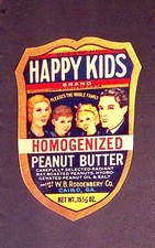 Happy Kids Peanut Butter Label W.B. Roddenbery Co. Cairo GA 1930s-50s Original picture