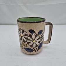 VTG 1970s Otagiri Speckled Stoneware Mug Hand Painted Floral Boho Retro Japan picture