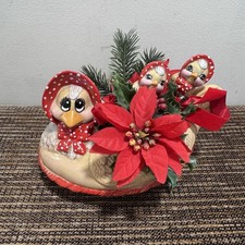 Vintage Kimple Ceramic Duck Family Planter Mother Baby Bonnet picture