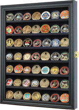 Premium Lockable Challenge Coin Display Case - Black Finish, Wall Mountable Wood picture