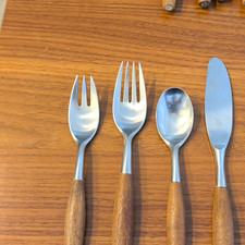 Vintage German WMF Geislingen Flatware Set – Wood Handles – 4 Pieces picture