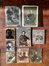 Group of 9 Antique Victorian Ambrotype Tintype Glass Metal Photographs Portrait picture