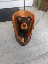 Jeff Fleming Bearfoots Black Bear Wood Log Table Lamp BSC Rustic Cabin Decor picture