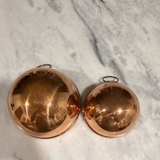 Vintage Polished Solid Copper Hanging Bowl Set w/ Brass Rings , Rustic Wear picture