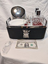 Vintage Mid Century Musical Bar Caddy Set Ice Bucket 2 Decanters Shot GlassesMCM picture