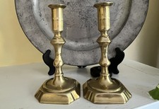 Early 18th Century Brass Candlesticks PAIR Early English with French Influence picture