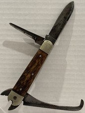 RARE Antique Oscar BARNETT PLIER KNIFE Multi-Tool Pocket Knife Jigged Bone HHH picture