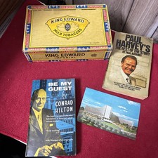 4 Lot King Edward Cigar Box Books Be My Guest & Paul Harvey’s 1 Postcard Hilton picture