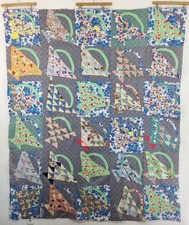 vtg 60S PATCHWORK BASKETS APPLIQUE MID CENTURY FEEDSACK NOVELTY FABRIC QUILT TOP picture