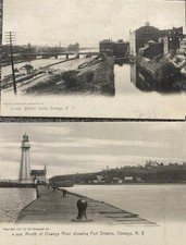 c1905 Oswego New York Harbor & Mouth Of The River Scenes Postcard Lot Of 2 picture