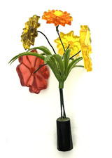 Vintage Lucite Acrylic Flower Bouquet Wire Stems Orange Yellow Red 60s 70s picture