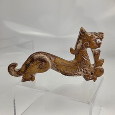 Vintage Chinese Carved Serpentine Dragon Figure Archaistic Detail Pendant picture