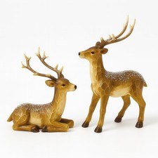 Set of 2 Hand-Painted Resin Christmas Deer Figurines - Snow-Dusted Holiday Decor picture