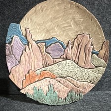 Signed Boos 2005 Sedona Red Rocks Southwestern Studio Pottery Wall Plaque picture