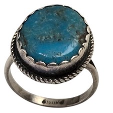 Auspicious Trader Code Navajo Bisbee Turquoise Sterling Silver Ringsz8 picture