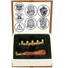 7 Pieces Sealing Wax Stamps Copper Seals+1 Piece Wooden Hilt Harry Potter Themed picture