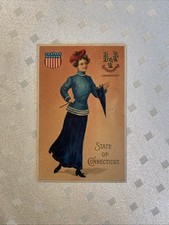 Fancy Victorian LADY Yale BLUE Colors STATE of CONNECTICUT Antique 1909 Postcard picture