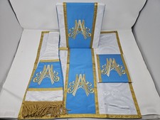 NEW Marian Style Catholic Mass Set Blue White Gold Embroidered Altar Vestments picture