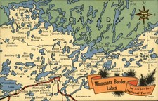 Superior Nat'l Forest Minnesota MN Border Lakes Map Colorful Linen c1940s PC picture