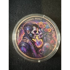 2024 Cobre Puro Day of the Dead 1 oz .999 Fine Copper Coin Colorized picture