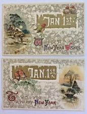 Lot of 2 New Year Postcards John Winsch Birds Winter Scenes Same Series 1911 picture