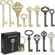 12pcs Skeleton Key Set | Universal Hollow Barrel Keys for Antique Cabinet Door picture