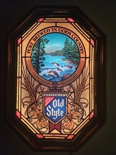 Vtg. Heileman's Old Style Beer Motion Waterfall Stained Glass Light Sign-Video picture