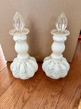 Vintage 1940's Fenton Perfume Bottles Set of 2 White Milk Glass picture