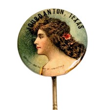 1908/1909 Meek Co Pinback Jourdanton Texas Inception Gibson Girl Stick Pin Rare picture