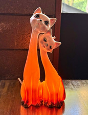1950 VTG RARE MCM White Kitten Cat Ceramic TV Lamp Pristine & Working Condition picture