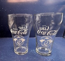 2 Vtg 1970s Coca Cola Enjoy Coke 75th Ann. Dallas, TX Soda Fountain Glasses Set picture