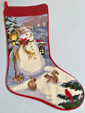 Sferra Needlepoint Christmas Stocking Snowman Winter Scene HandStitched Wool New picture
