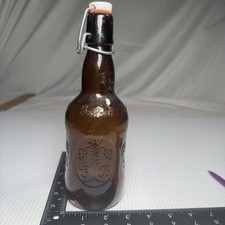 Vintage Grolsch Beer Bottle w/Porcelain Top, Brown Amber Glass, Embossed picture